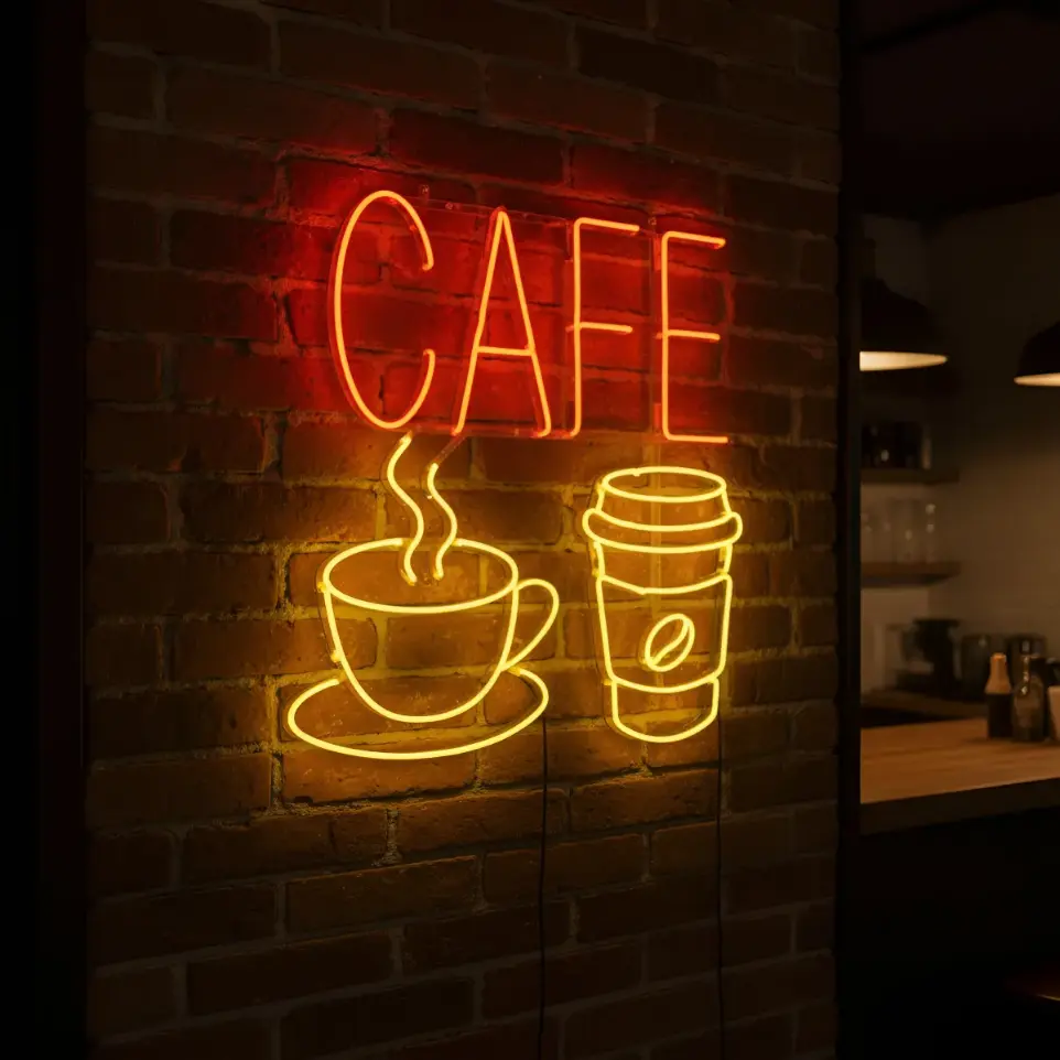 Cartel Cafe Taza Y Vaso De Cafe Neon Led  45x45cm Deco Bar