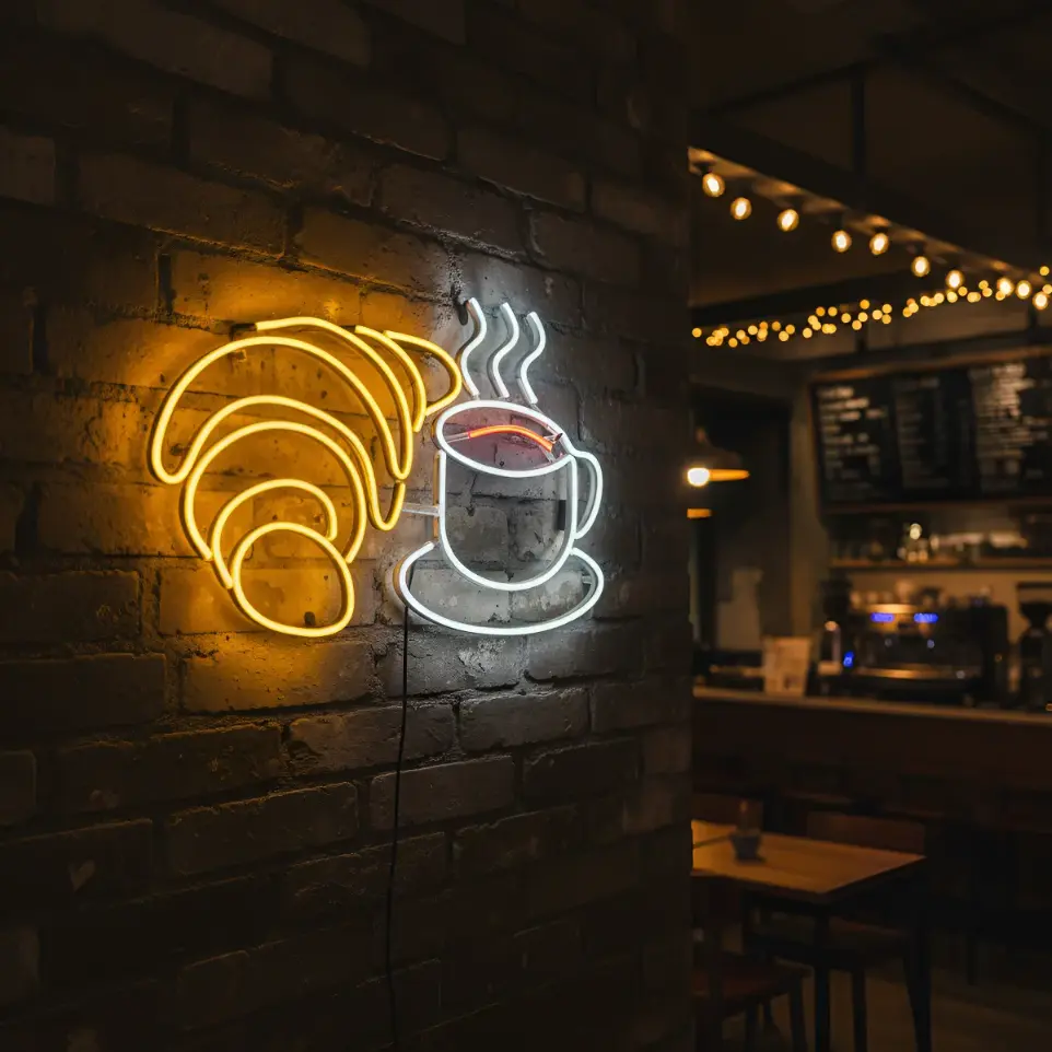 Cartel Cafe Y Medialuna Neon Led 46*27 Cm Cafeteria Bar