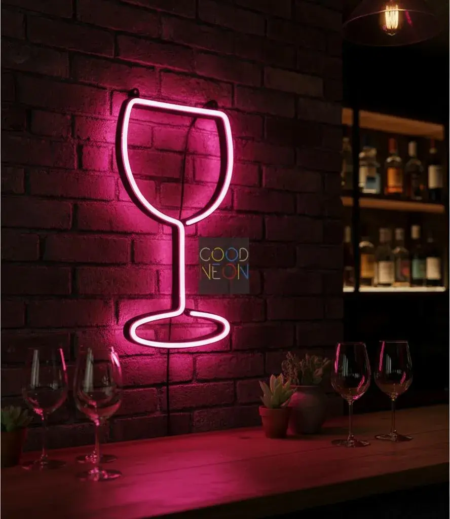 Cartel Copa Neon Led  32x16cm Deco Iluminacion Vino Tragos