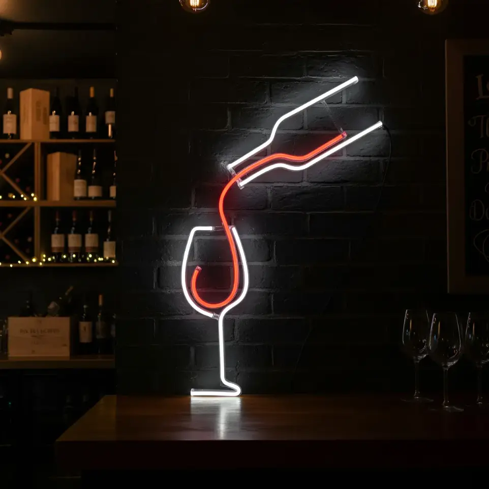 Cartel Copa Y Botella De Vino 50*33 Cm Neon Led Deco