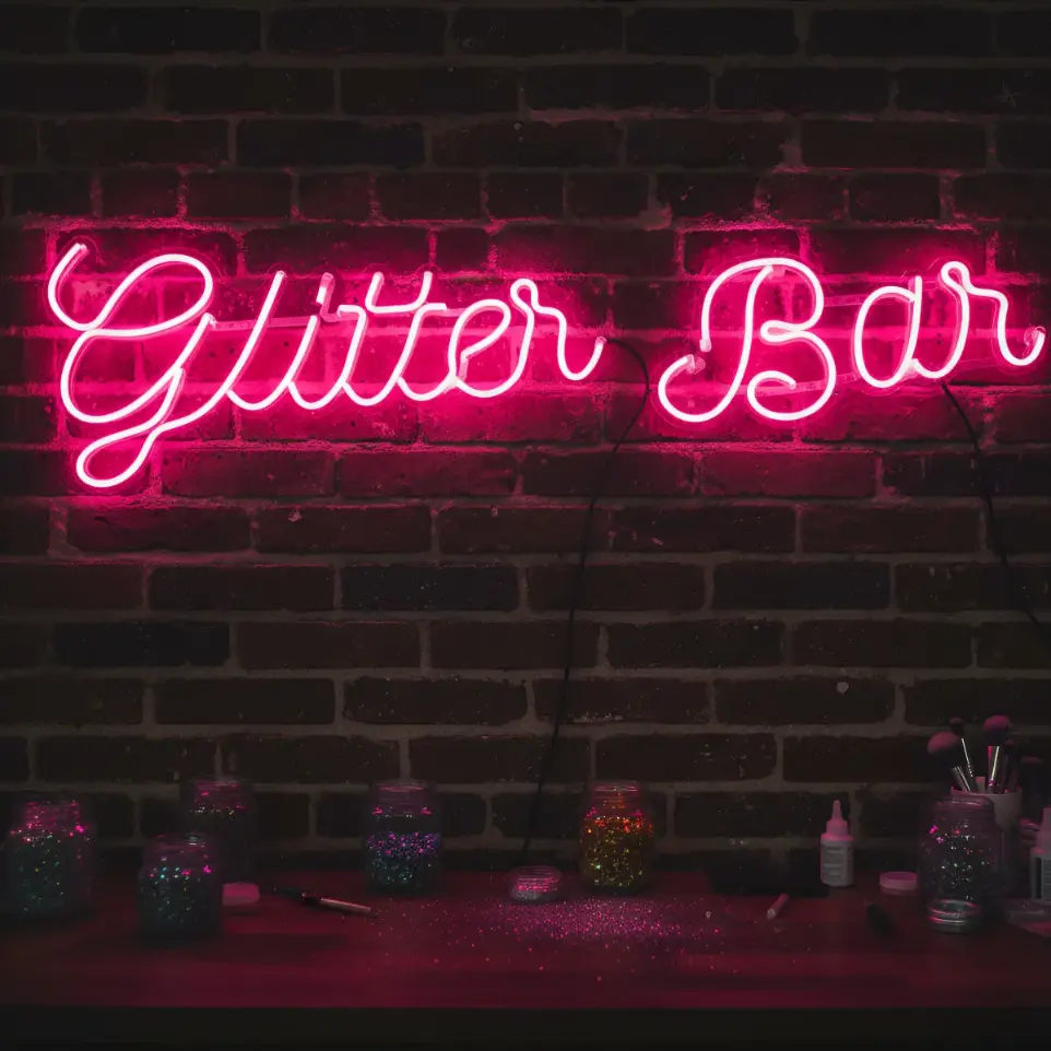 Cartel Glitter Bar Neon Led / Deco 44*42 Cm