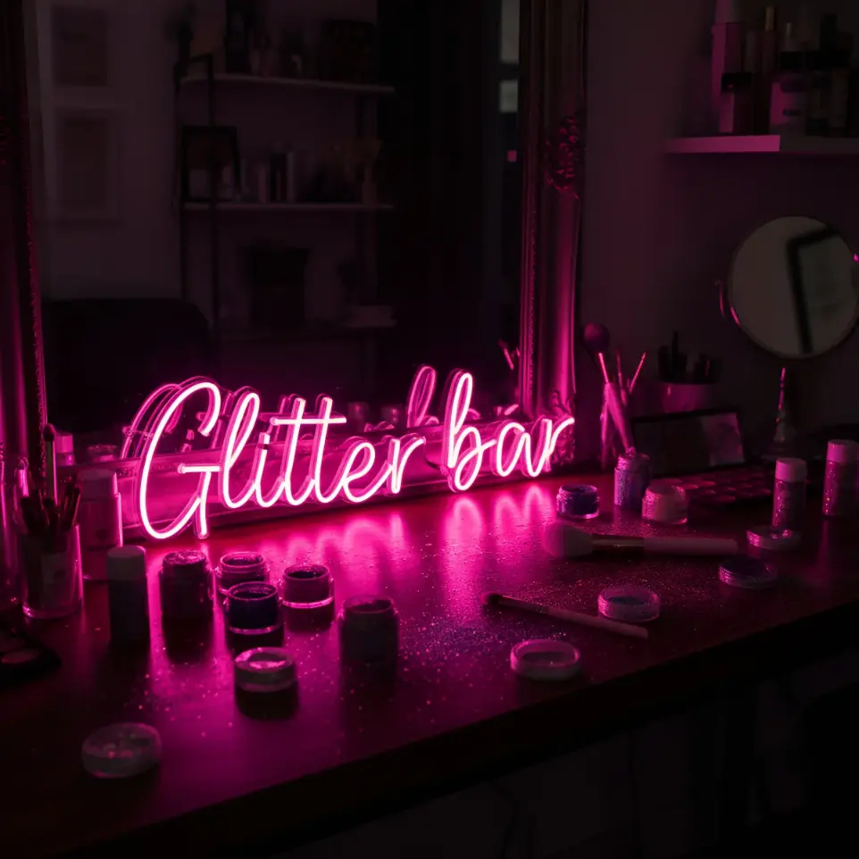 Cartel Glitter Bar Neon Led 55x16cm Deco Iluminacion Brillos