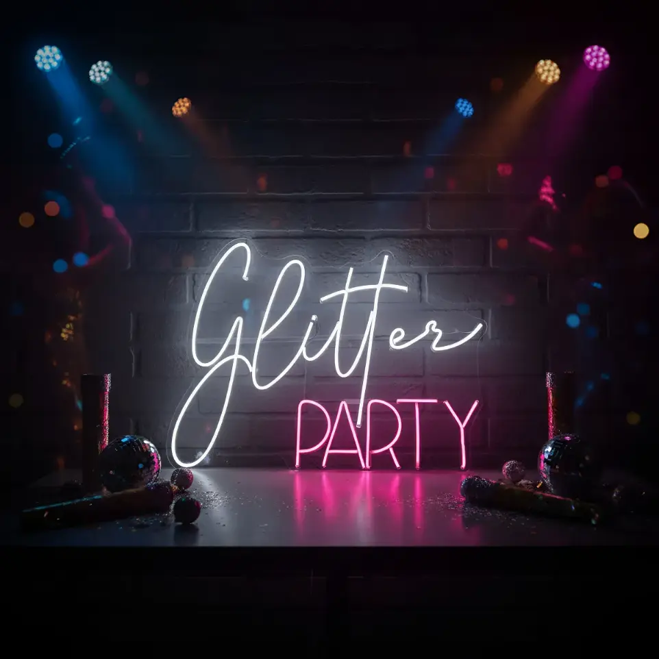 Cartel Glitter Party Neon Led 60x45 Cm Deco Fiesta Glitter