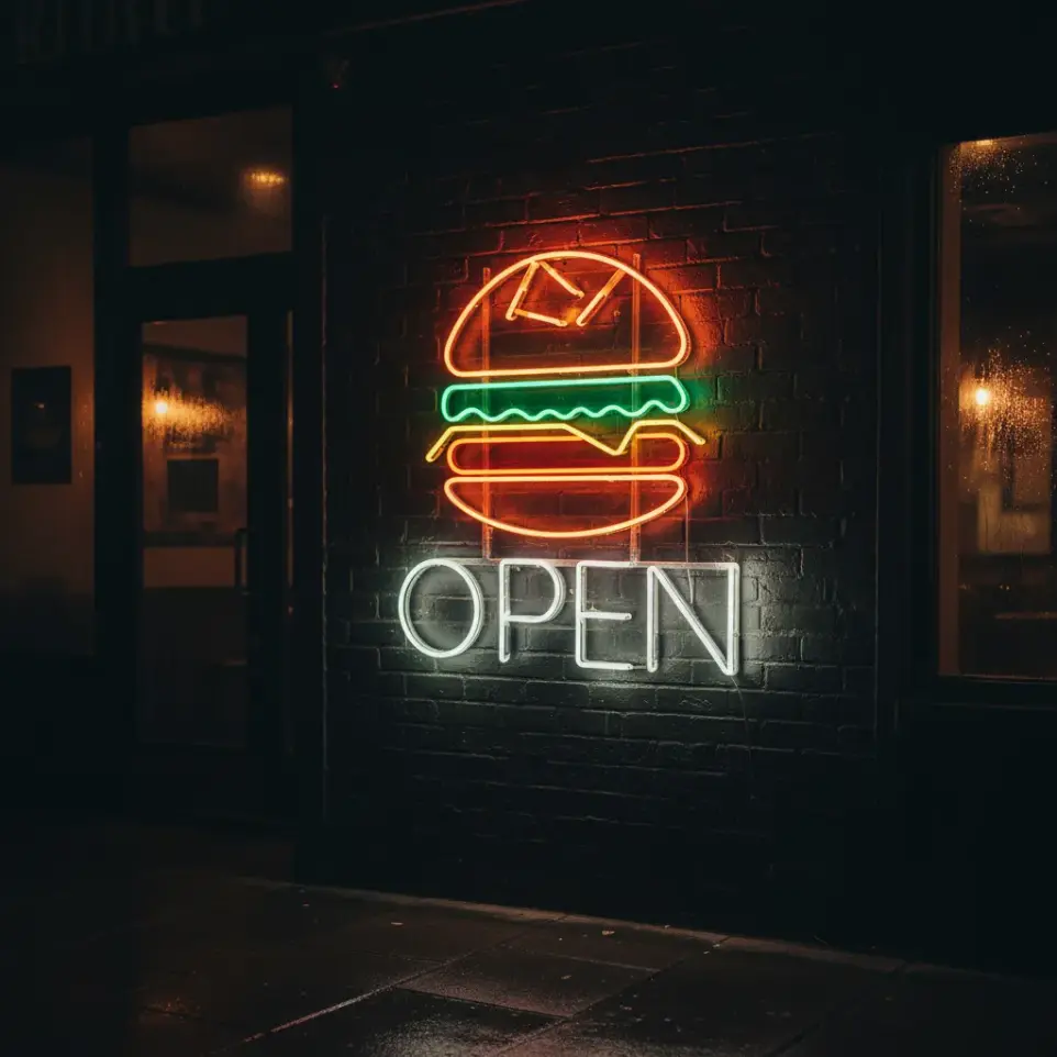 Cartel Hamburguesa Open 60*56 Cm Neon Led
