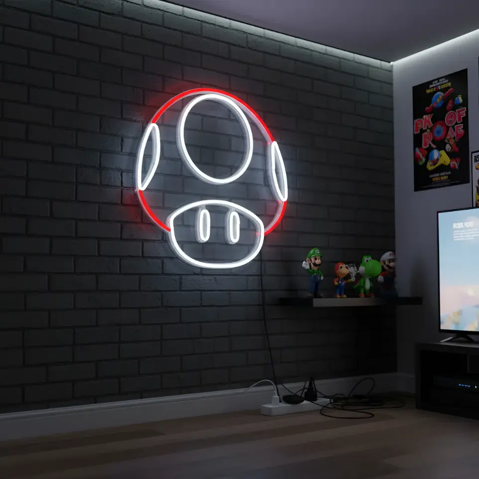 Cartel Honguito Mario Bros Neon Led 30cm Deco Iluminacion