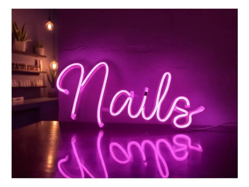 Cartel Nails Neon Led Uñas Cartel Luminoso Deco 34*15cm