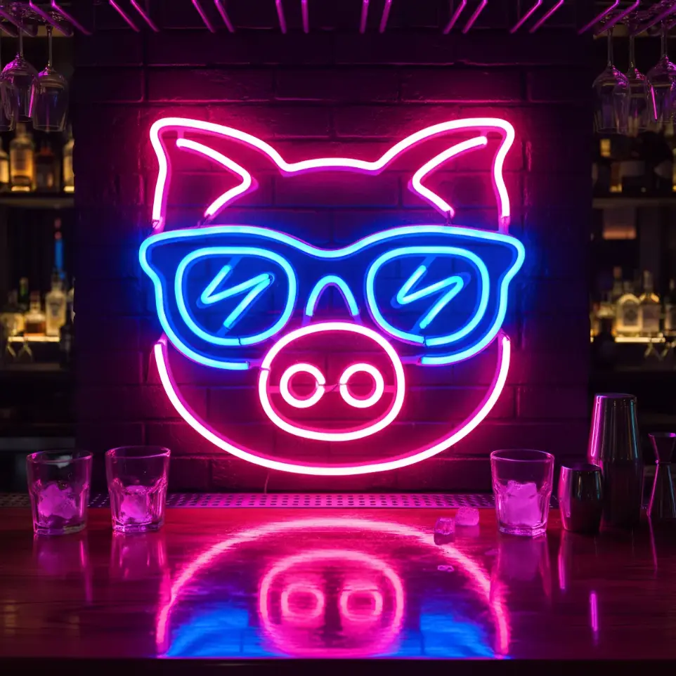 Cartel Neon Chanchito 50x54 Cm Decoracion