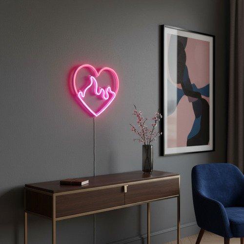 Cartel Neon Led Corazon En Llamas