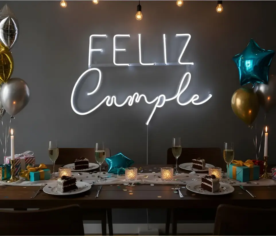 Cartel Neon Led Feliz Cumple Cotillon Fiesta 50x30cm Deco