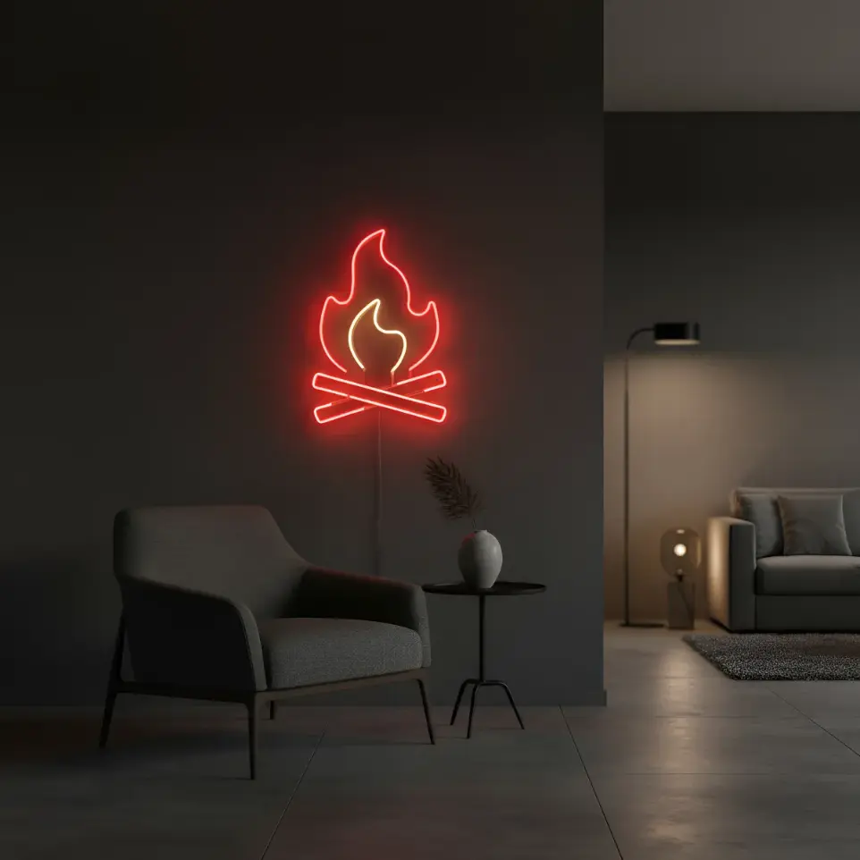 Cartel Neon Led Fuego 20x30 Cm Deco Iluminacion