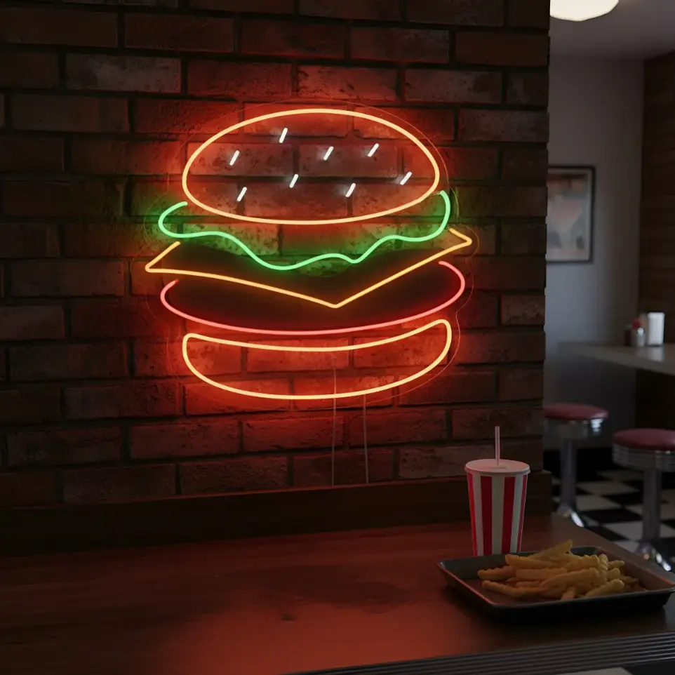 Cartel Neon Led Hamburguesa 60*64 Cm Bar Negocios Burger
