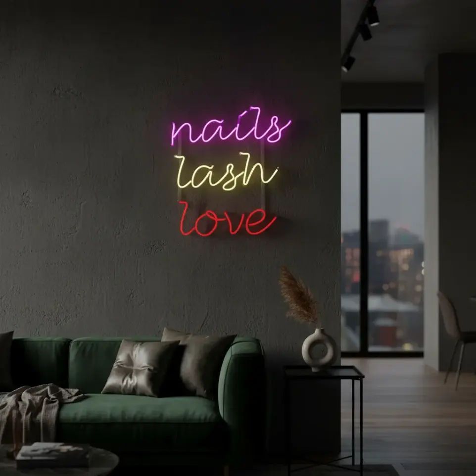 Cartel Neon Led Nails Lash Love 40x43cm Deco Belleza Nails