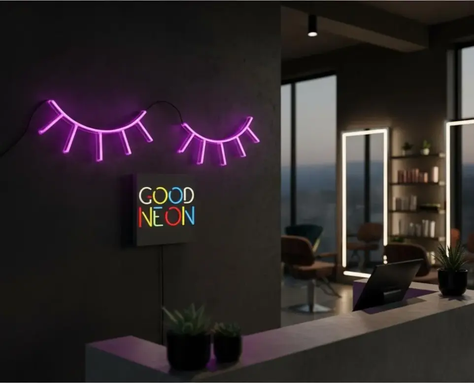 Cartel Neon Led Pestañas 70x13 Cm Deco Iluminacion Lashes