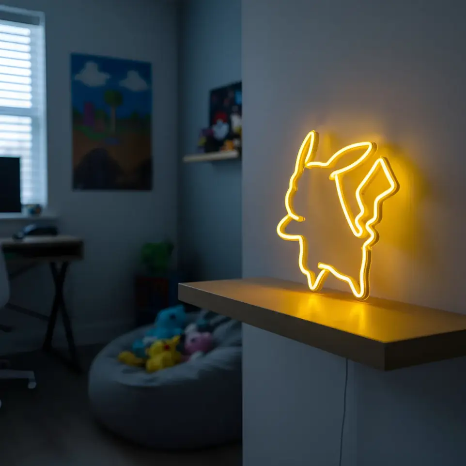 Cartel Neon Led Pikachu 40x36cm Deco Velador Cotillon Fiesta