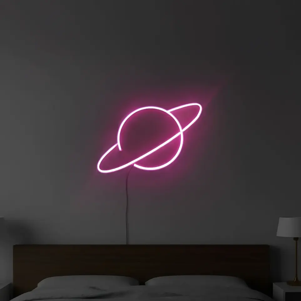 Cartel Neón Led Planeta Saturno 30 Cm Deco Iluminacion