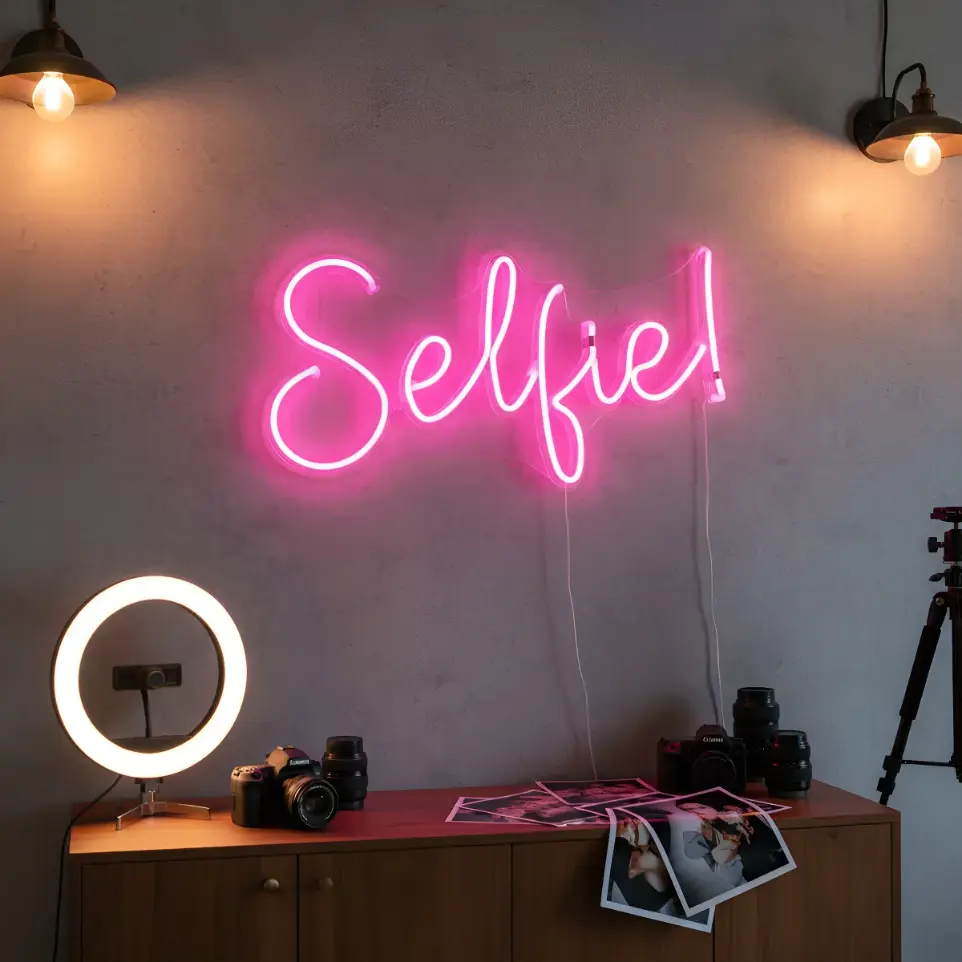 Cartel Neon Led Selfie! Cartel Luminoso Deco Fiesta 37*16cm