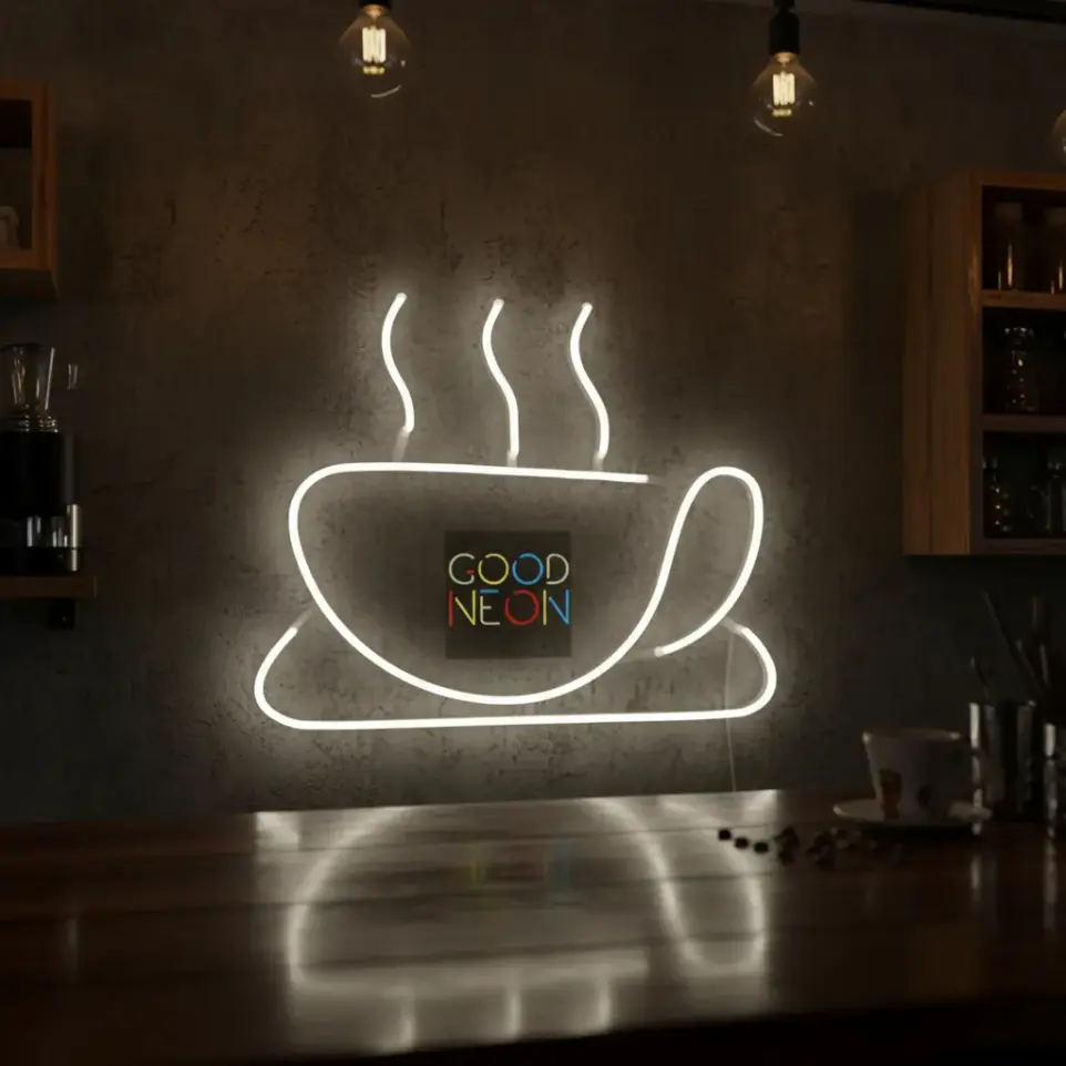 Cartel Neon Led Taza 39x31cm  Bar Negocios Deco Cafeteria