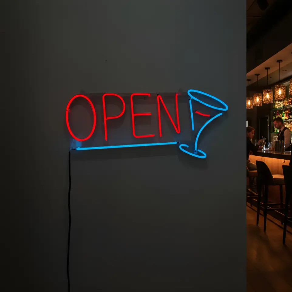 Cartel Open + Copa Neon Led 45x20cm Abierto Cartel Luminoso