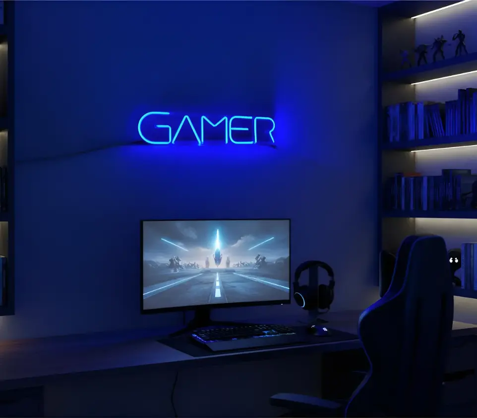 Gamer Cartel Neon Led 43x9cm Deco Play Iluminacion