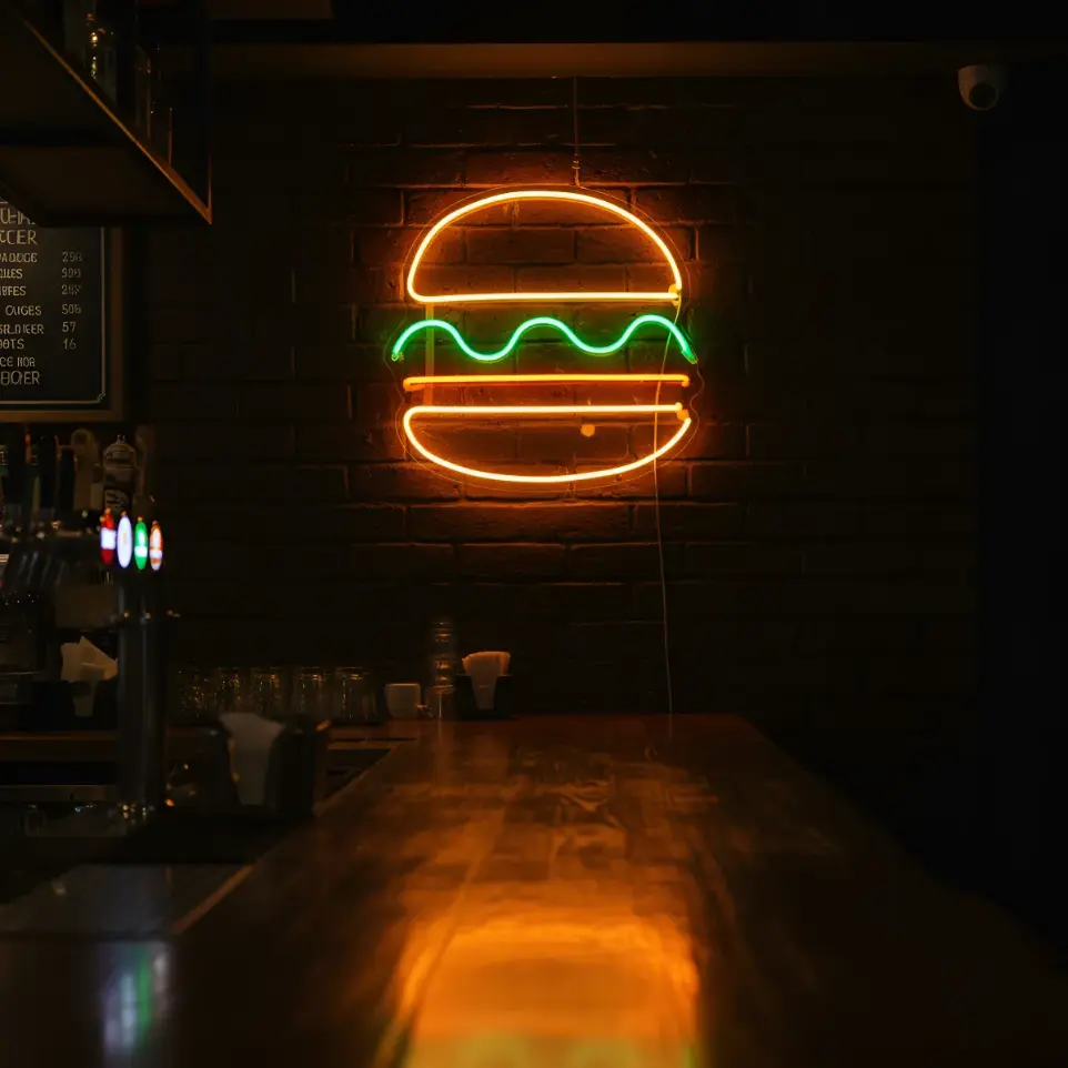Hamburguesa Cartel Neon Led 30 Cm Bar Deco Iluminacion