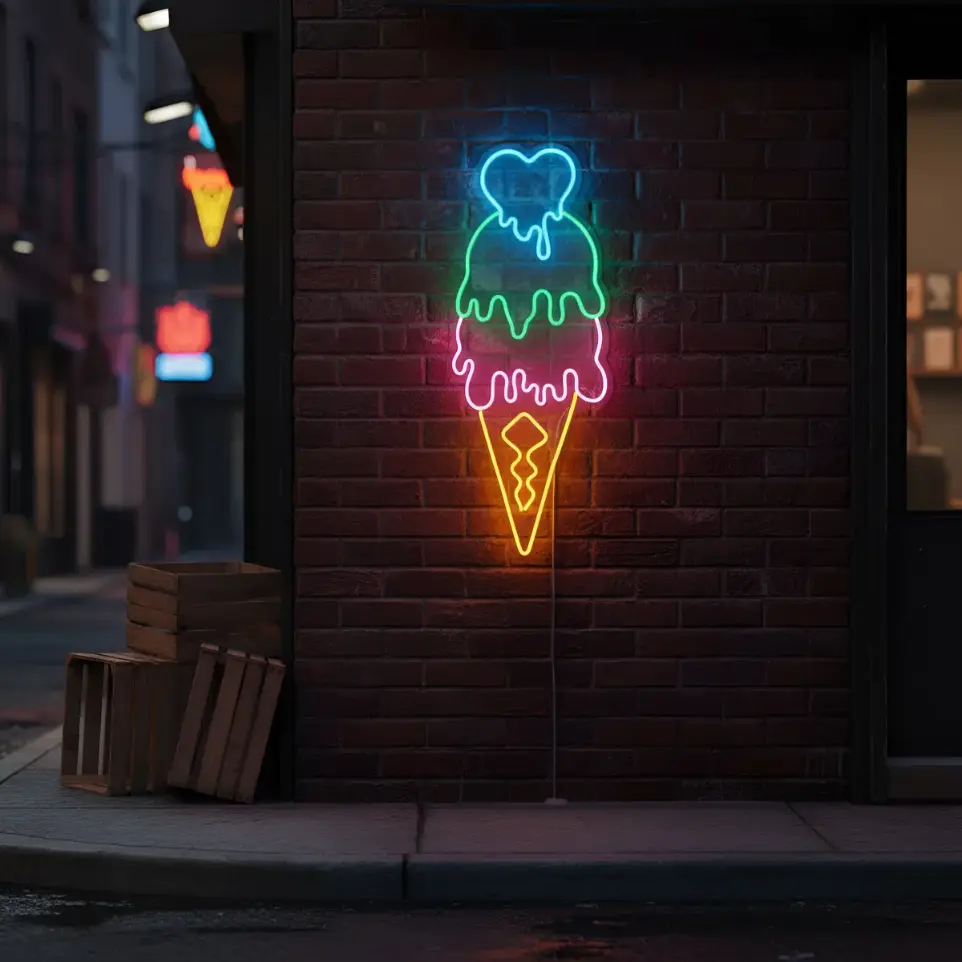 Helado Cartel Neon Led 60*22cm Deco Heladerias Bar Kiosco